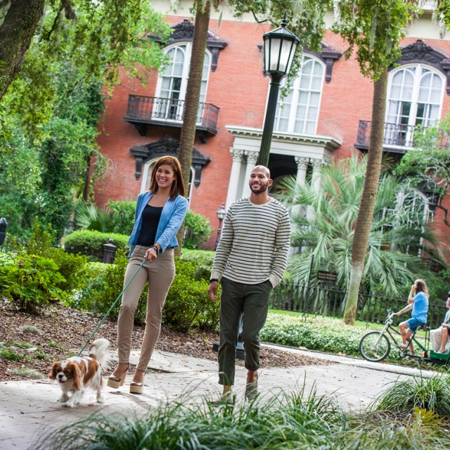 Couple Strolling in Monterey Square