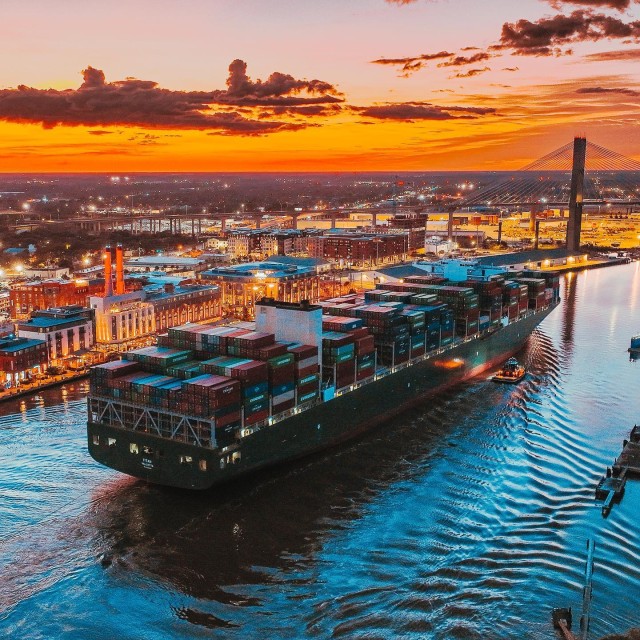 cargo ship on savannah river