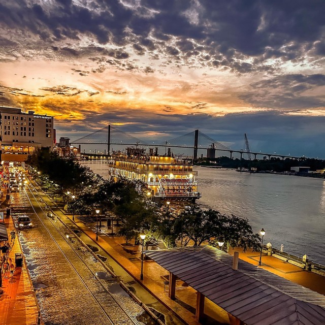 river street savannah at dusk