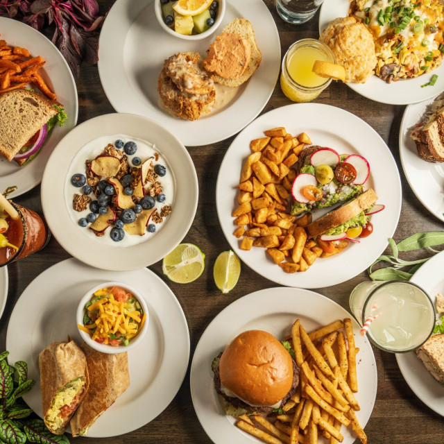 Multiple plated menu items at B. Matthew's Eatery