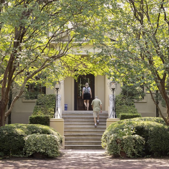 The exterior entrance steps of a museum.