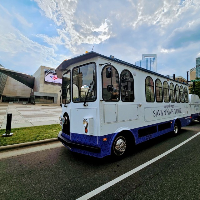 a trolley bus on a highway