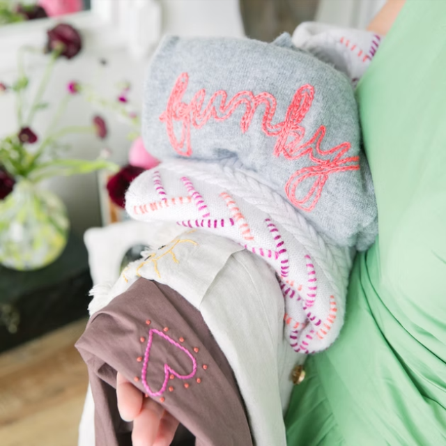 Custom embroidery stitched on clothes.