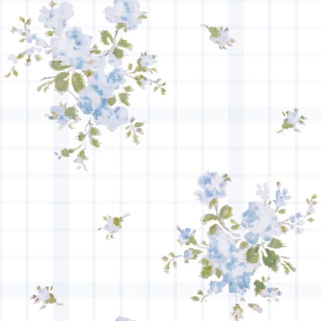 A floral and gingham fabric pattern.