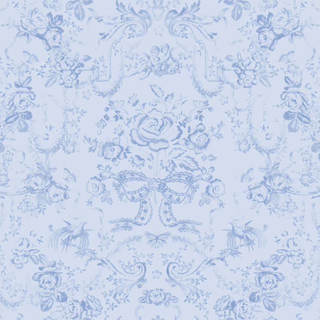 A floral blue fabric pattern.