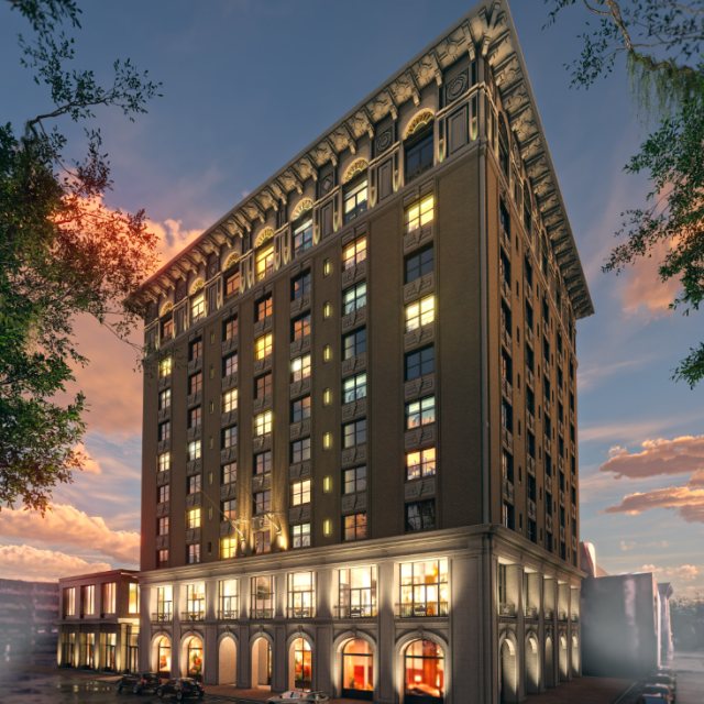 The exterior rendering of Recess Hotel & Club Savannah.