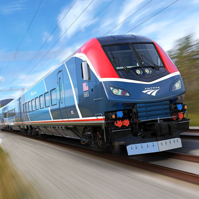 An Amtrak Train on the tracks.