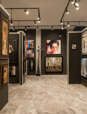 A retail gallery with walls of fine art.