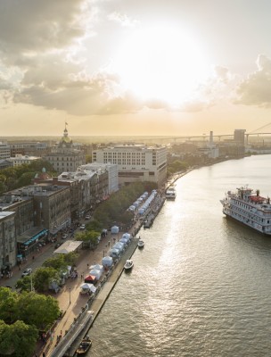 riverboat on the Savannah River at sunset