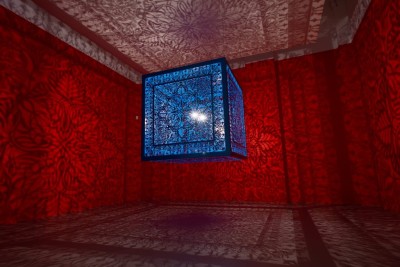 Anila Quayyum Agha (b. 1965); A Beautiful Despair, 2022; lacquered steel and halogen bulb; courtesy of the artist and Sundaram Tagore Gallery