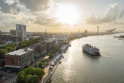 riverboat on the Savannah River at sunset