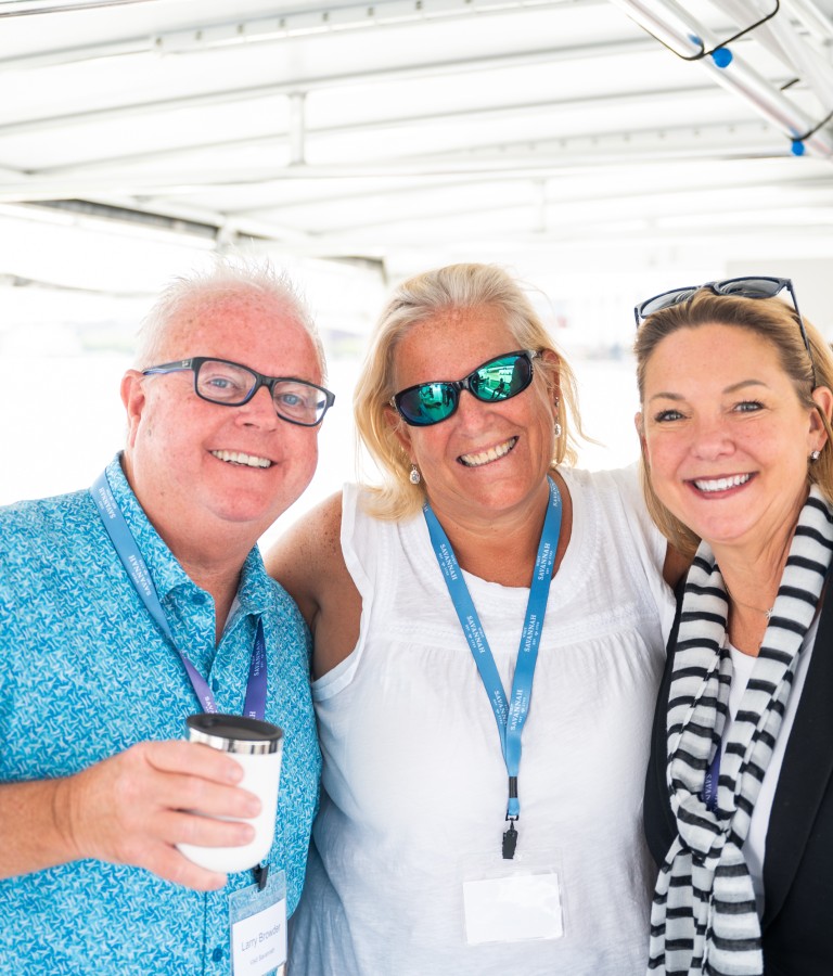 sales team on boat