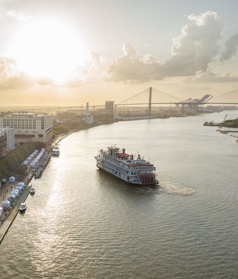 riverboat on the Savannah River at sunset