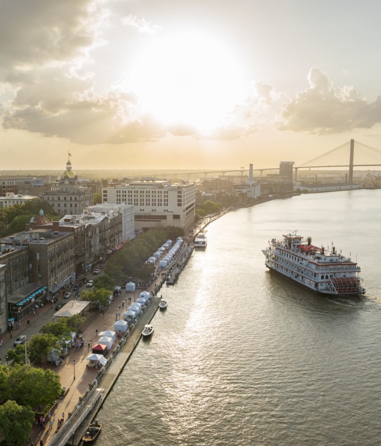 riverboat on the Savannah River at sunset