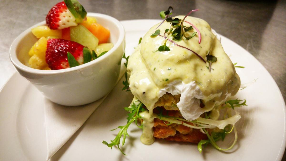 B. Matthews Eatery Crab Cake Benedict B. Matthews Eatery