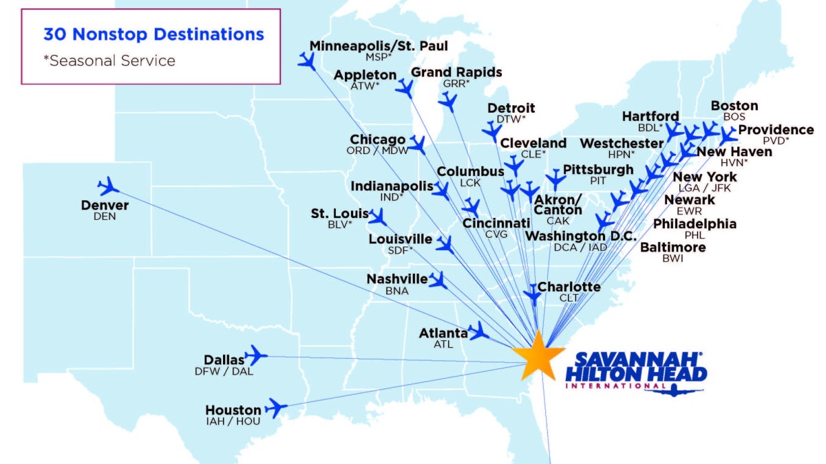 savannah airport flight map