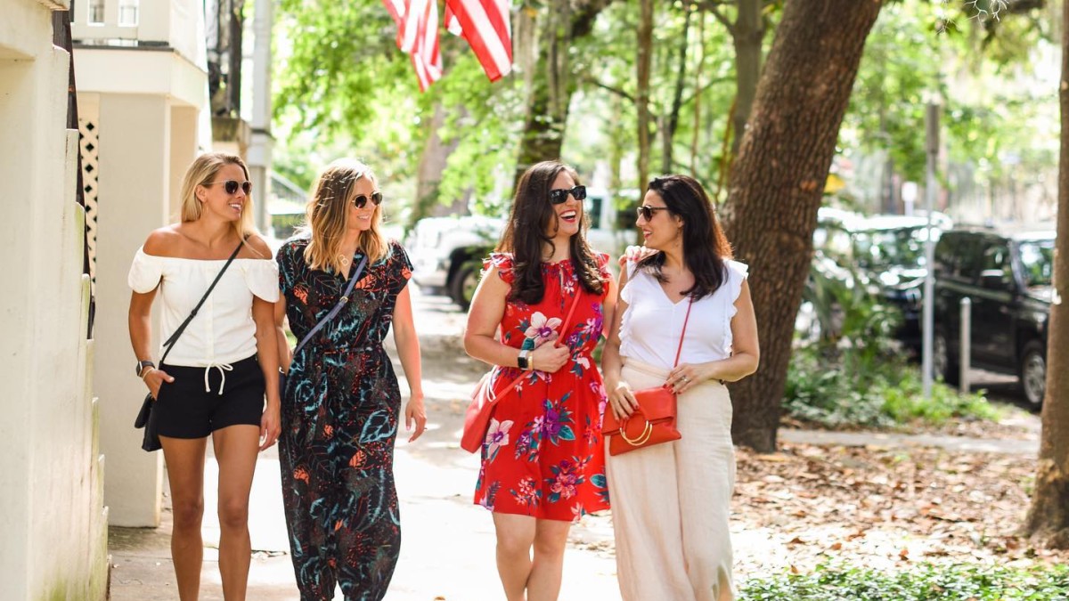 Girl group walking on Jones St., Savannah, GA