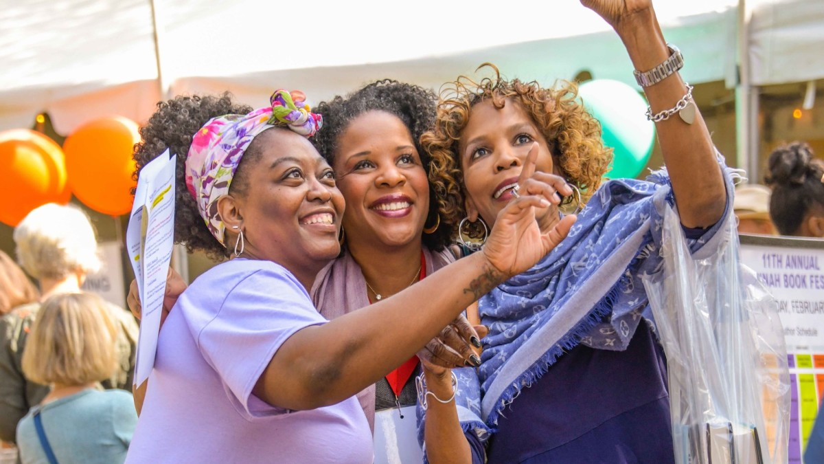 Three women taking a selfie at the Savannah Book Festival