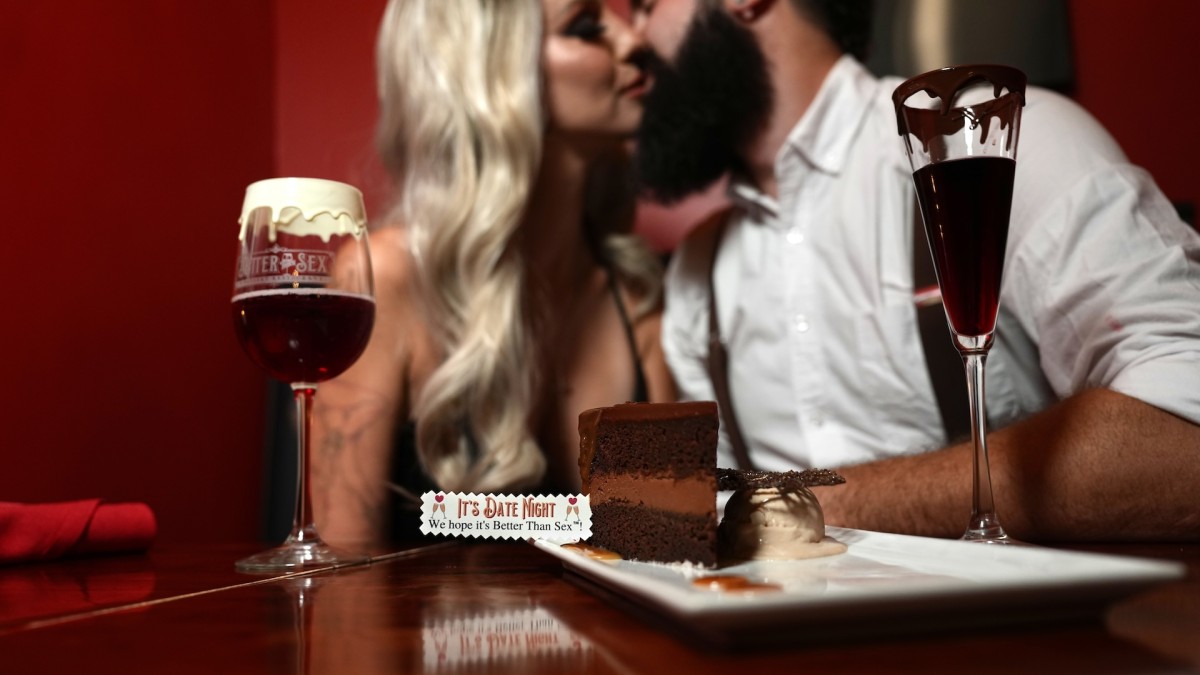couple romantic date night celebration in restaurant