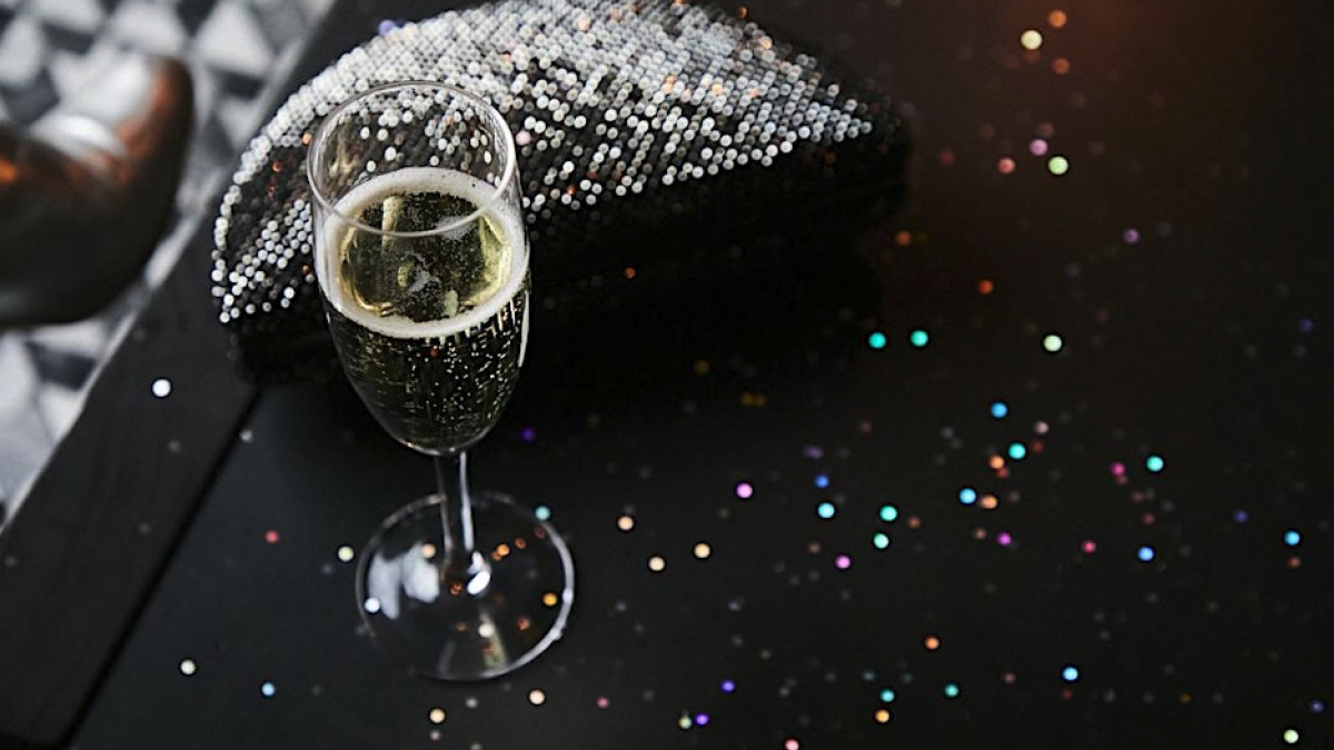 Champagne sitting on a table at The Lost Square rooftop bar