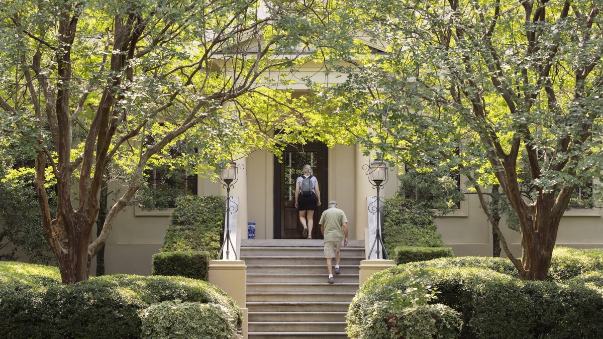 The exterior entrance steps of a museum.