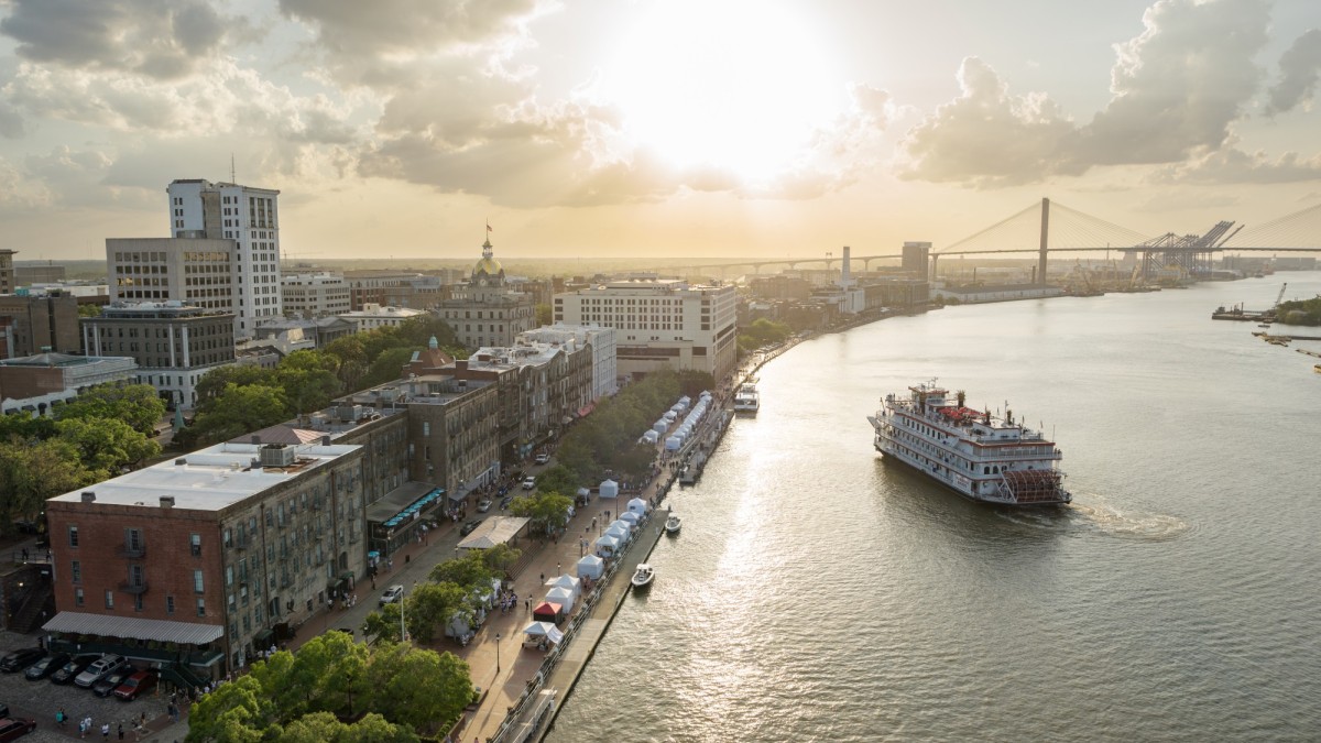 riverboat on the Savannah River at sunset