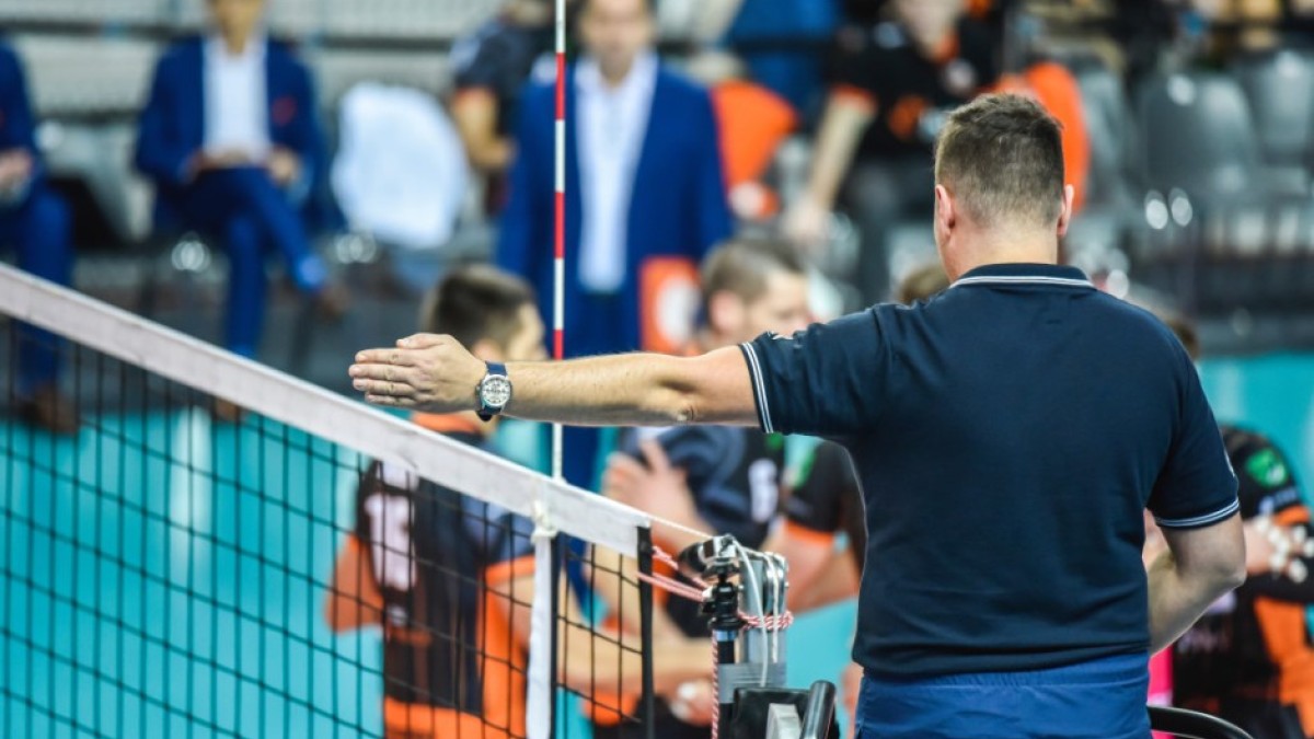 An indoor volleyball match.