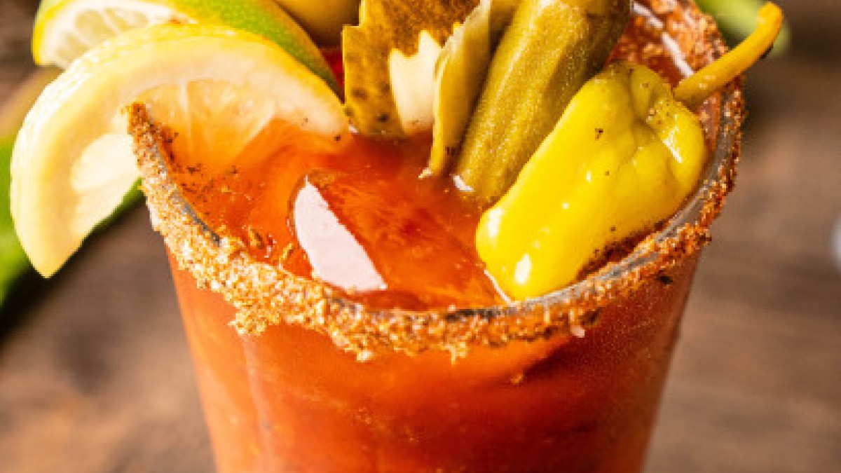 A loaded bloody mary cocktail.
