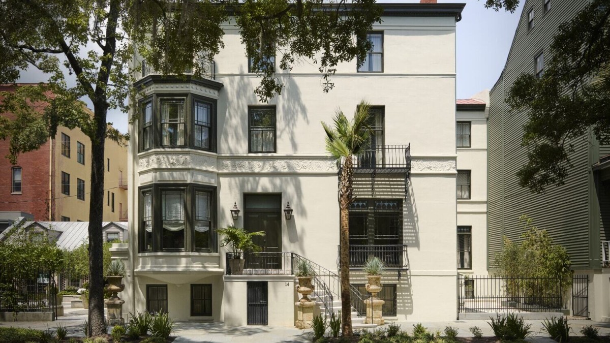 The exterior view of The Douglas, a historic inn in Savannah, GA.
