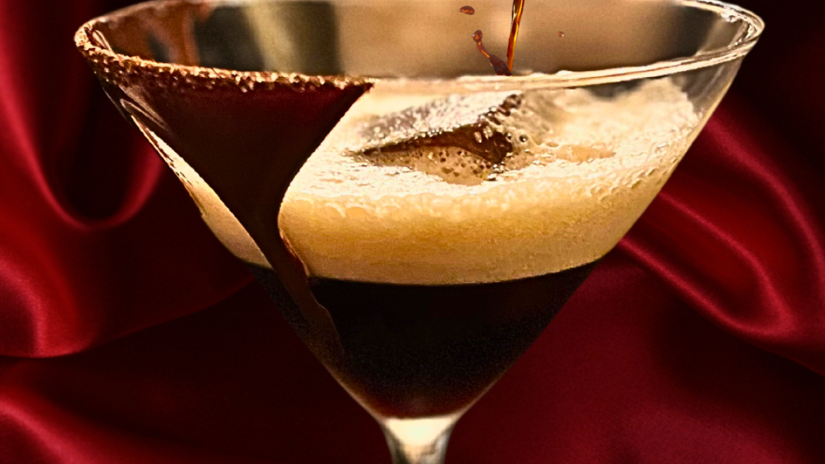 An expresso martini, curated in a seductive way.