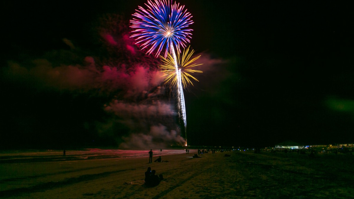 Fireworks on Tybee Island during New Year’s Eve night.