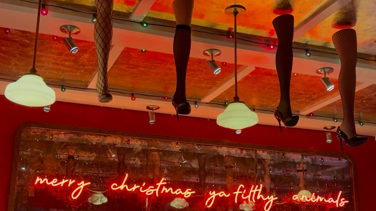 A naughty list holiday-themed pop-up bar at The Drayton Hotel in Savannah, GA.