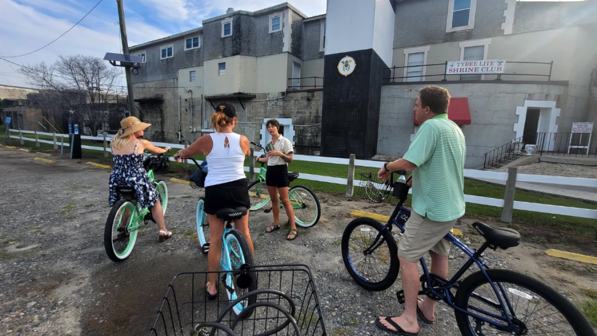 Bike riders on a tour of Tybee Island with Savannah Bike Tours.