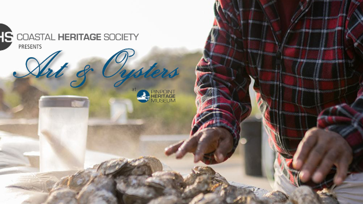 Person shucking oysters at Art & Oysters event at Pin Point Heritage Museum in Savannah.