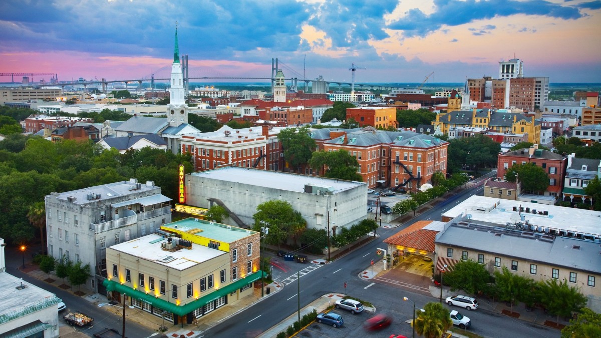 A sunset over the city in Savannah, Georgia. A sunset over the city in Savannah, Georgia.