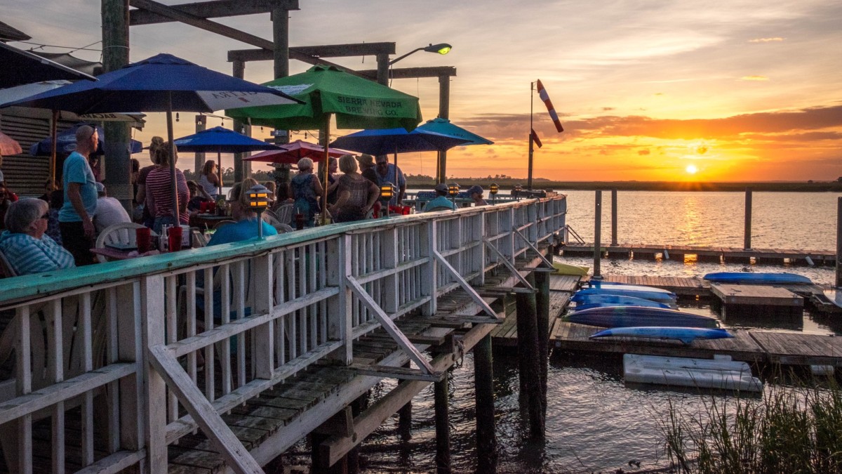 Tybee Island AJ's Dockside Restaurant Patio Boats Dining