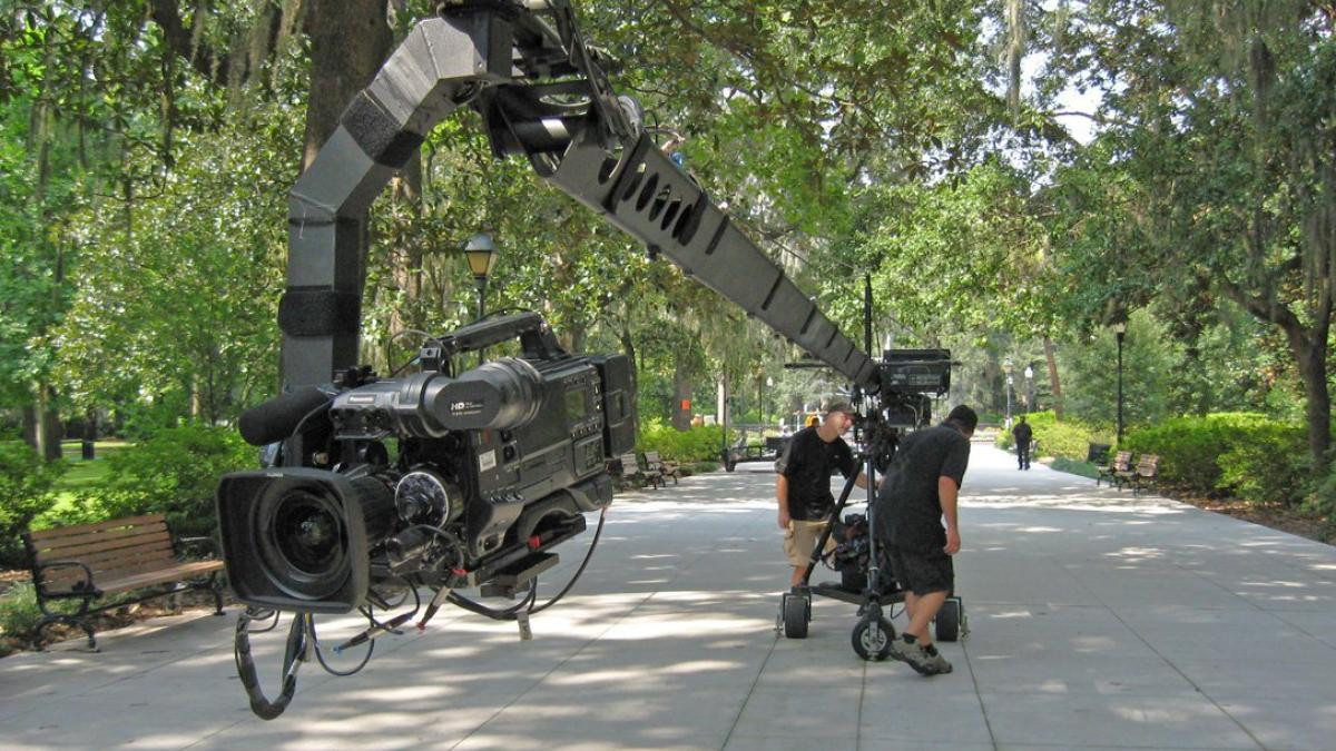 Film crew working on a movie in Savannah.