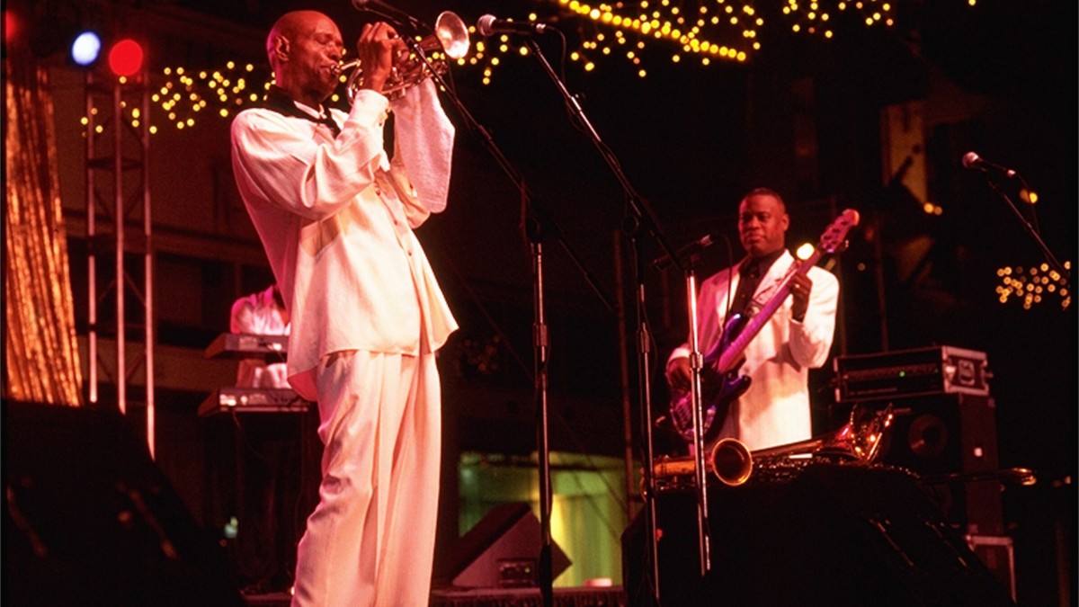 Musicians playing trumpets in Savannah, Georgia.