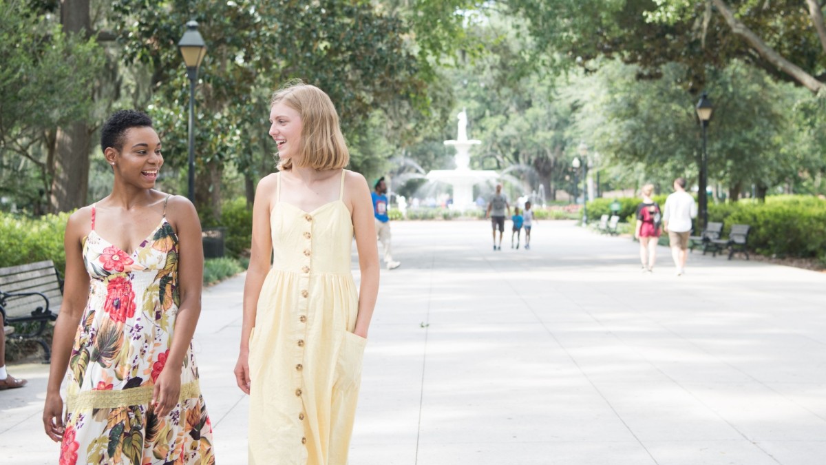 Two friends at Forsyth Park in Savannah, Georgia.