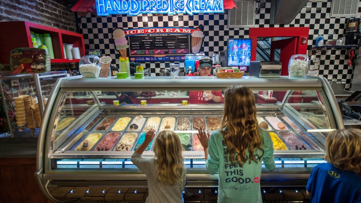 River Street Sweets. Kids looking at ice cream at River Street Sweets in Savannah, Georgia.