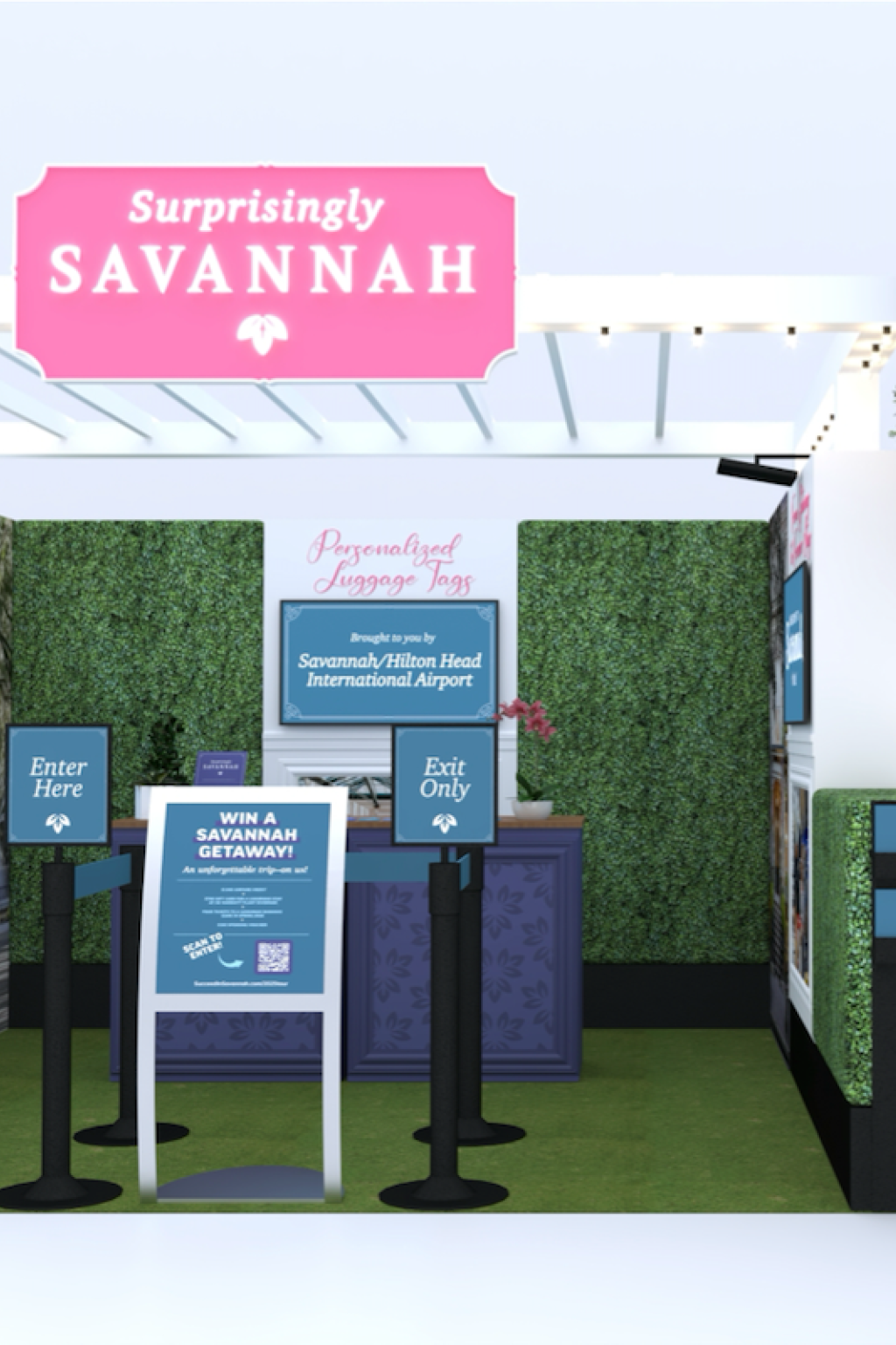 A rendered image of the Surprisingly Savannah pop-up layout at the Chicago O’Hare International Airport.
