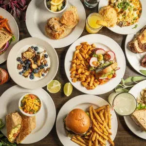 Multiple plated menu items at B. Matthew's Eatery