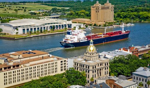 Savannah's waterfront is the perfect place to watch ships pass by