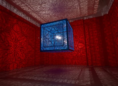Anila Quayyum Agha (b. 1965); A Beautiful Despair, 2022; lacquered steel and halogen bulb; courtesy of the artist and Sundaram Tagore Gallery