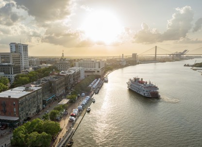 riverboat on the Savannah River at sunset
