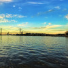 A sunset over River Street in Savannah, Georgia.