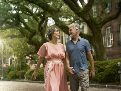 couple walking down jones street