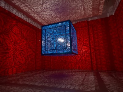 Anila Quayyum Agha (b. 1965); A Beautiful Despair, 2022; lacquered steel and halogen bulb; courtesy of the artist and Sundaram Tagore Gallery