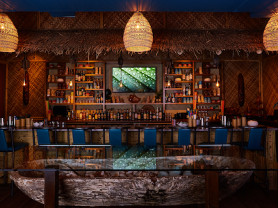 The elaborate bar at Water Witch Tiki Bar The bar at Water Witch Tiki Bar in Savannah, Georgia